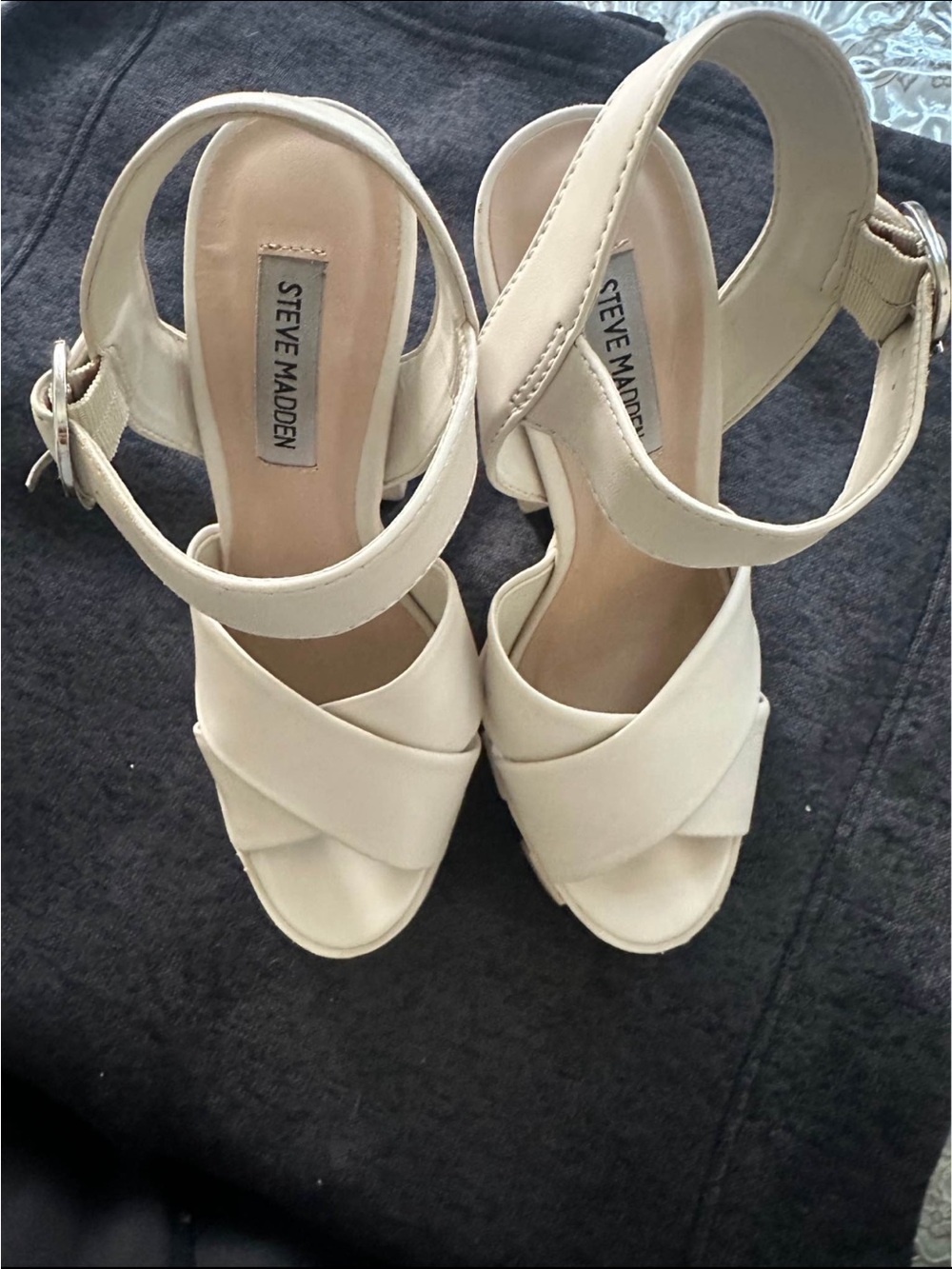 Steve Madden Beige Cross-Strap Platform Sandals